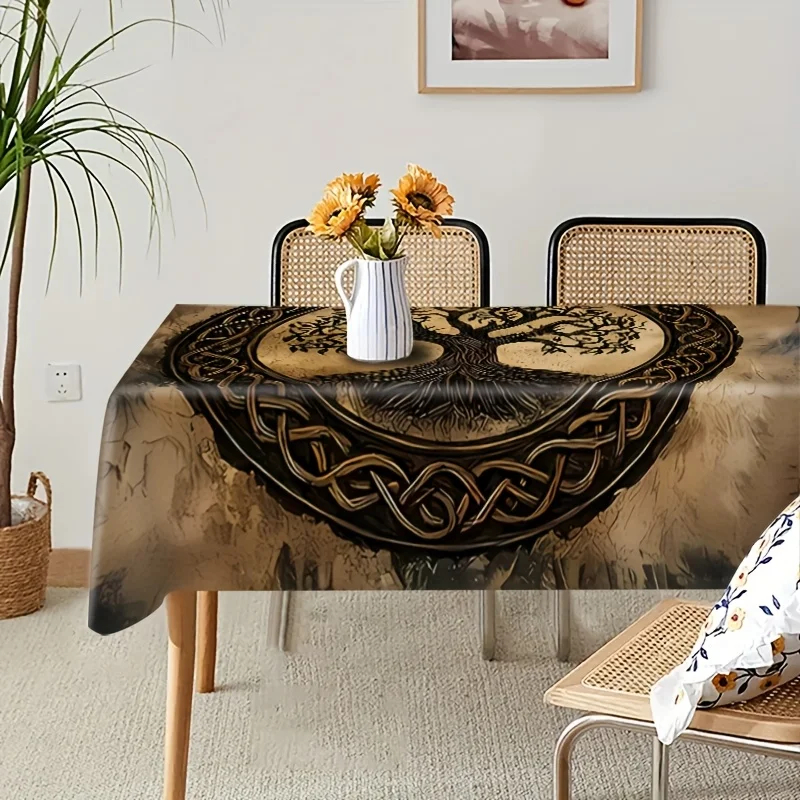 One tablecloth with a Celtic knot tree deity pattern print, suitable for indoor and outdoor usezyc