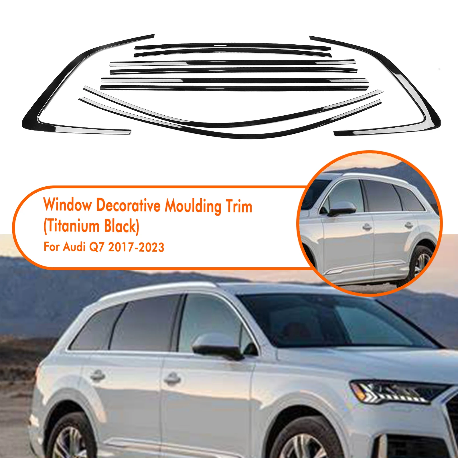 For AUDI Q7 2017-2024 Car Exterior Window Trim Cover Strip Titanium Black Door Waterproof Seal Shade Moulding Decorative