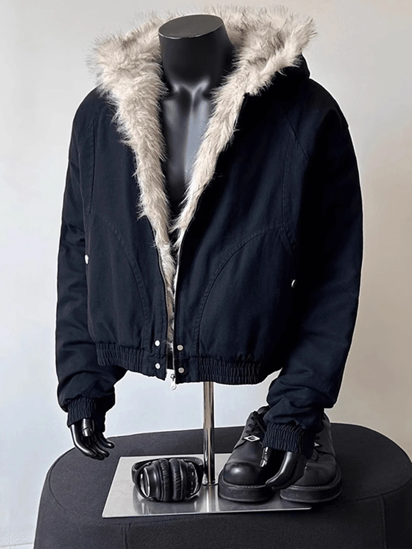 معطف شتوي دافئ بغطاء للرأس من القطن Jaet للرجال بياقة من الفرو ثقيلة الوزن بتصميم أمريكي Sle Cleanfit Mountain Eagle