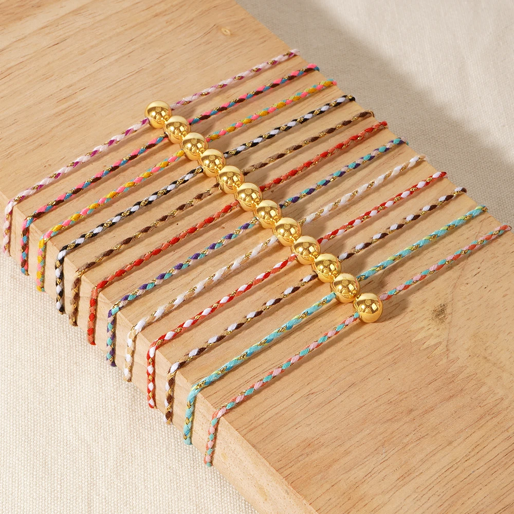 1PC Retro Bohemian Colorful Exquisite Hand-kneaded Friendship Lucky Cotton Rope 8mm Copper Bead Bracelet, Ethnic Style Features