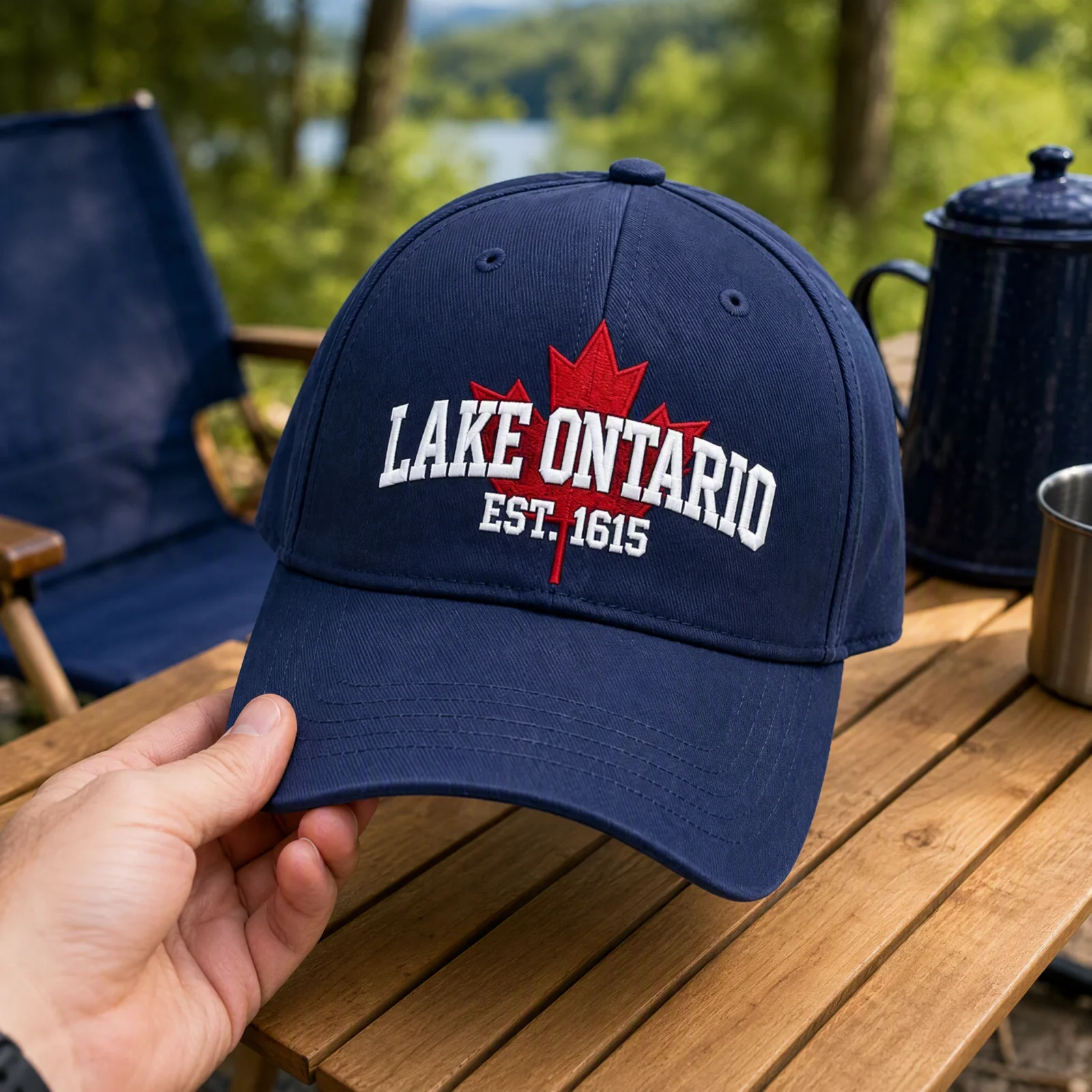 Maple Leaf Lake Ontario Embroidered Dad Cap Adjustable Cotton Twill Baseball Hat Multi Color