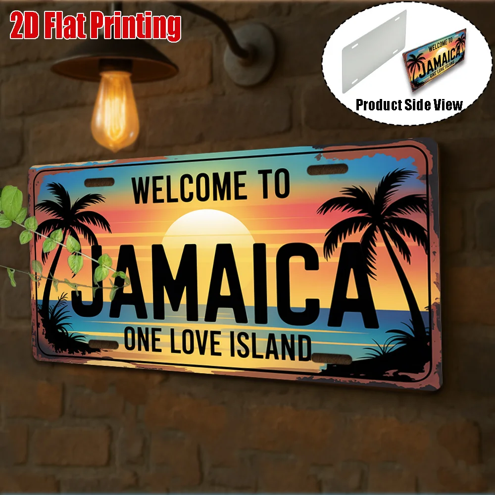 2D Flat Retro Outdoor & Home Wall Art Welcome to Jamaica One Love Island Sign Tropical Scenery Travel Lover Gift 29.97*14.99cm