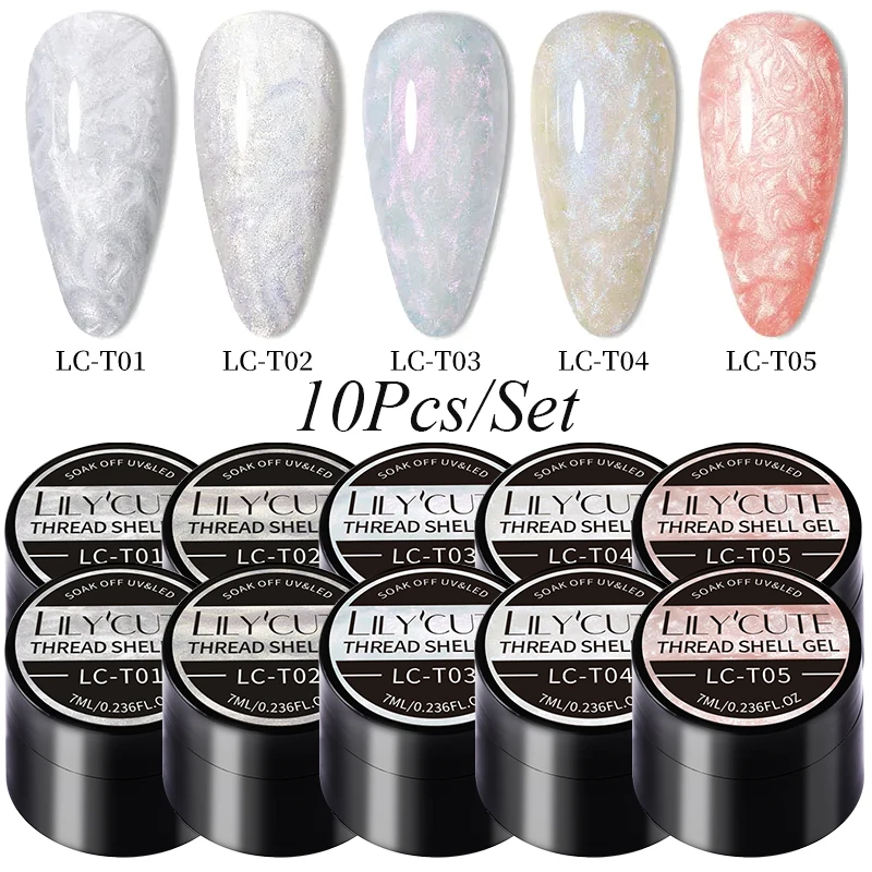 

LILYCUTE 7ml 10Pcs Thread Shell Gel Polish Set Purple Pearl Shell Varnishes Semi Permanent Soak Off UV LED Nail Art For Manicure
