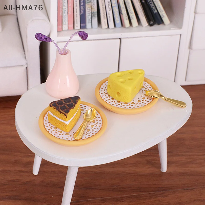 HMA76-1/12 Poppenhuis Mini Taart Diner Plaat Lepel Kit Poppenhuis Dessert Winkel Scène Poppenhuis Keuken Decoratie Accessoires