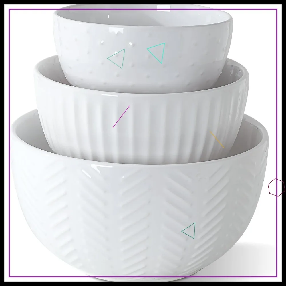 

Ceramic Mixing Bowls Set of 3, Nesting Kitchen Bowls for Baking, Salad Prep, Oven & Dishwasher Safe