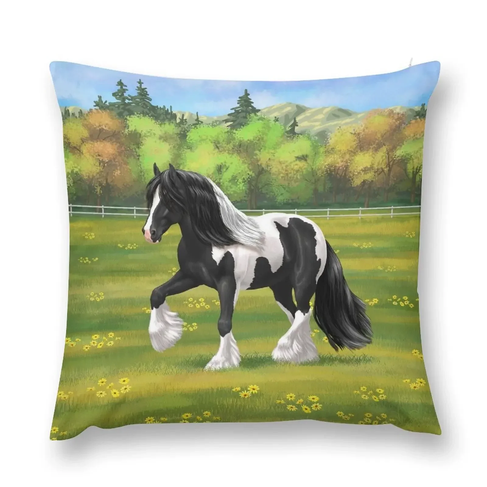 Black Pinto Piebald Gypsy Vanner Irish Cob Draft Horse Throw Pillow Cushions autumn pillowcase home decor items pillow