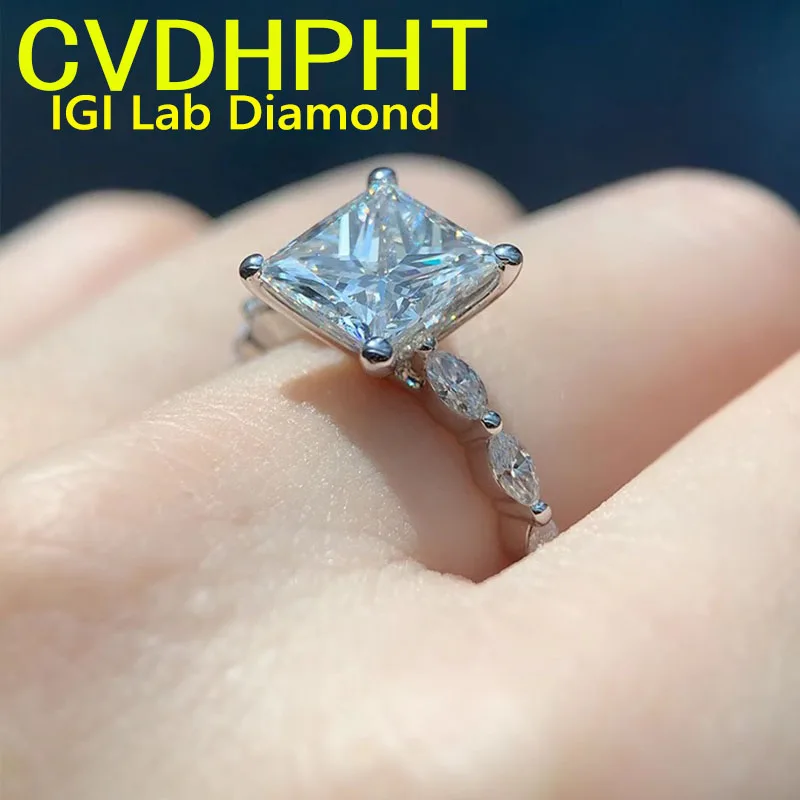 IGI Lab Growing Diamond Ring Princess shape D Color 1 2 3Ct Solid 10K White Gold Ring Diamond wedding Factory Engagement Ring