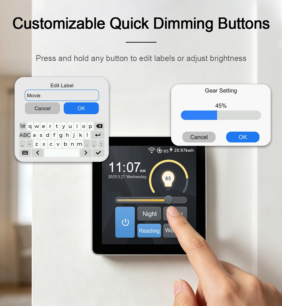 Flagship LCD smart dimmer switch 0-100% smooth dimming, remote upgrade scene mode European Union/US standard whole h