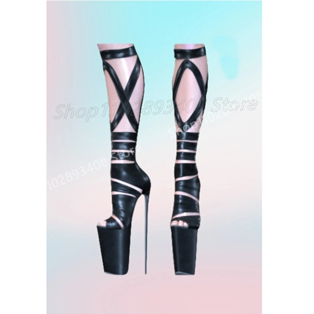 Sandalias huecas con cinturones multicolores, botas con diseño atado cruzado, tacón alto de aguja, zapatos de plataforma extrema Para Mujer, verano 2025