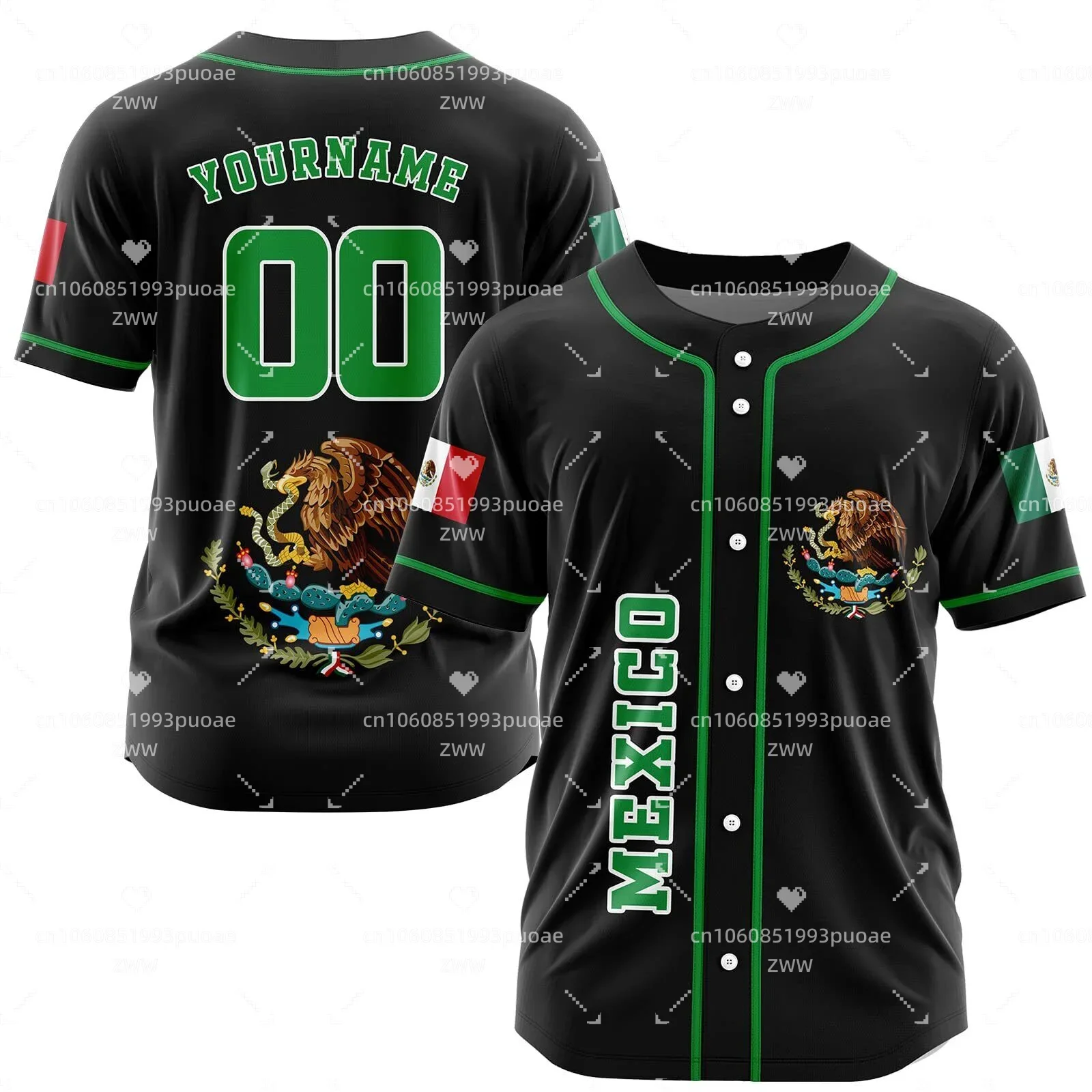 

2024 Custom Name Love MEXICO Country Mexican Aztec 3D Printed Baseball Jersey Summer Shirt Men's Tops Tee Oversized Streetwear