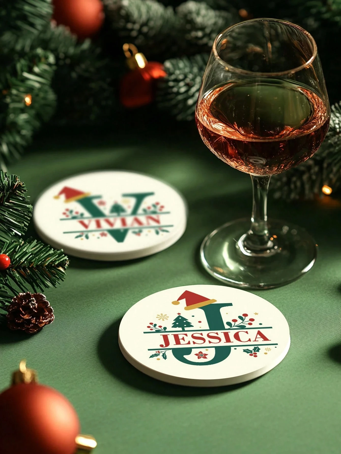 1pc Personalized Christmas Letter Shape Ceramic Coaster,Custom Name And Letter Design,Holiday Gift Essential,Christmas Decor