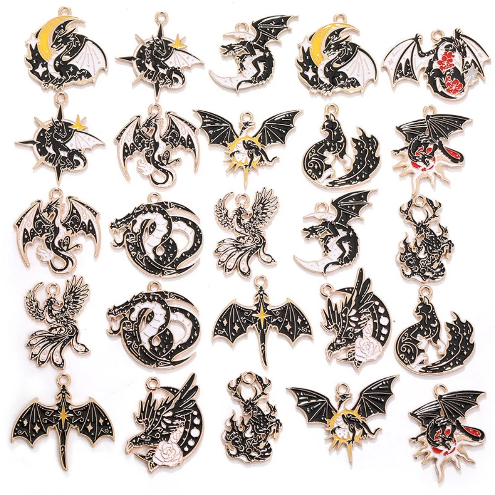 10pcs Alloy Mixed Style Enamel Dark Western Flying Dragon Charms Pendant For Diy Making Necklace Pendant Jewelry Accessories