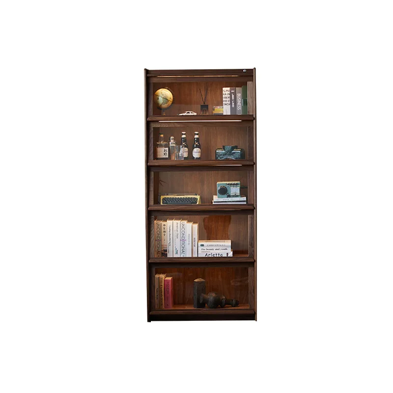 

Black walnut solid wood bookcase shelf dust-proof glass shutter storage Lego figure display cabinet