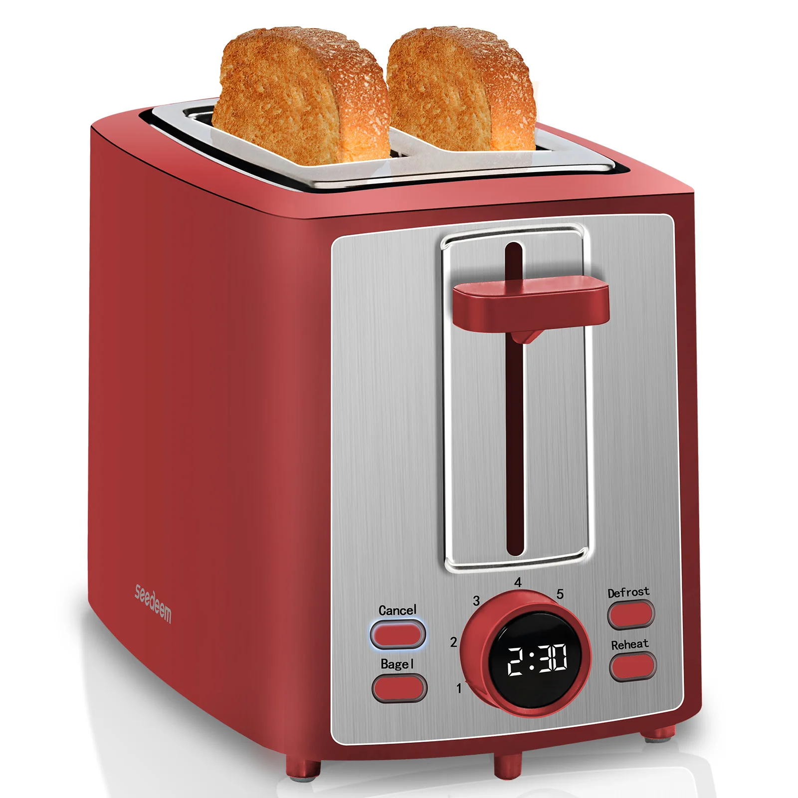 Toaster 2 Slice,LCD Display,7 Shade Settings,1.４'' Extra Wide Slots Toaster,4-in-1 Functions,Removable Crumb Tray, 900W