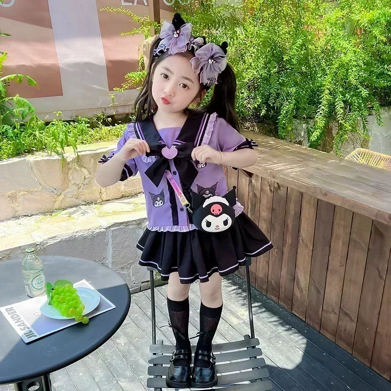 Sanrio Kuromi Children's CosPlay Academy Style Pleated Skirt Girl Kawaii Princess Clothes Children's JK Uniform Birthday Gifts