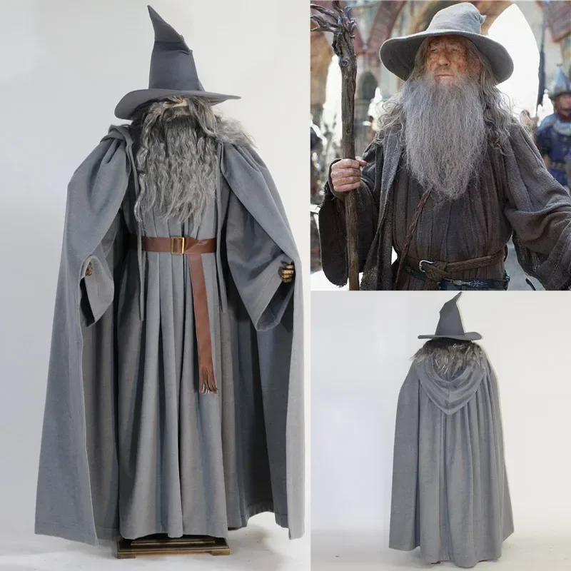 Wizard Costumes with Grey Cloak  No Wig  and No Beard Thick Woolen Suit with Exquisite Design Halloween  Fancy Party Costumes