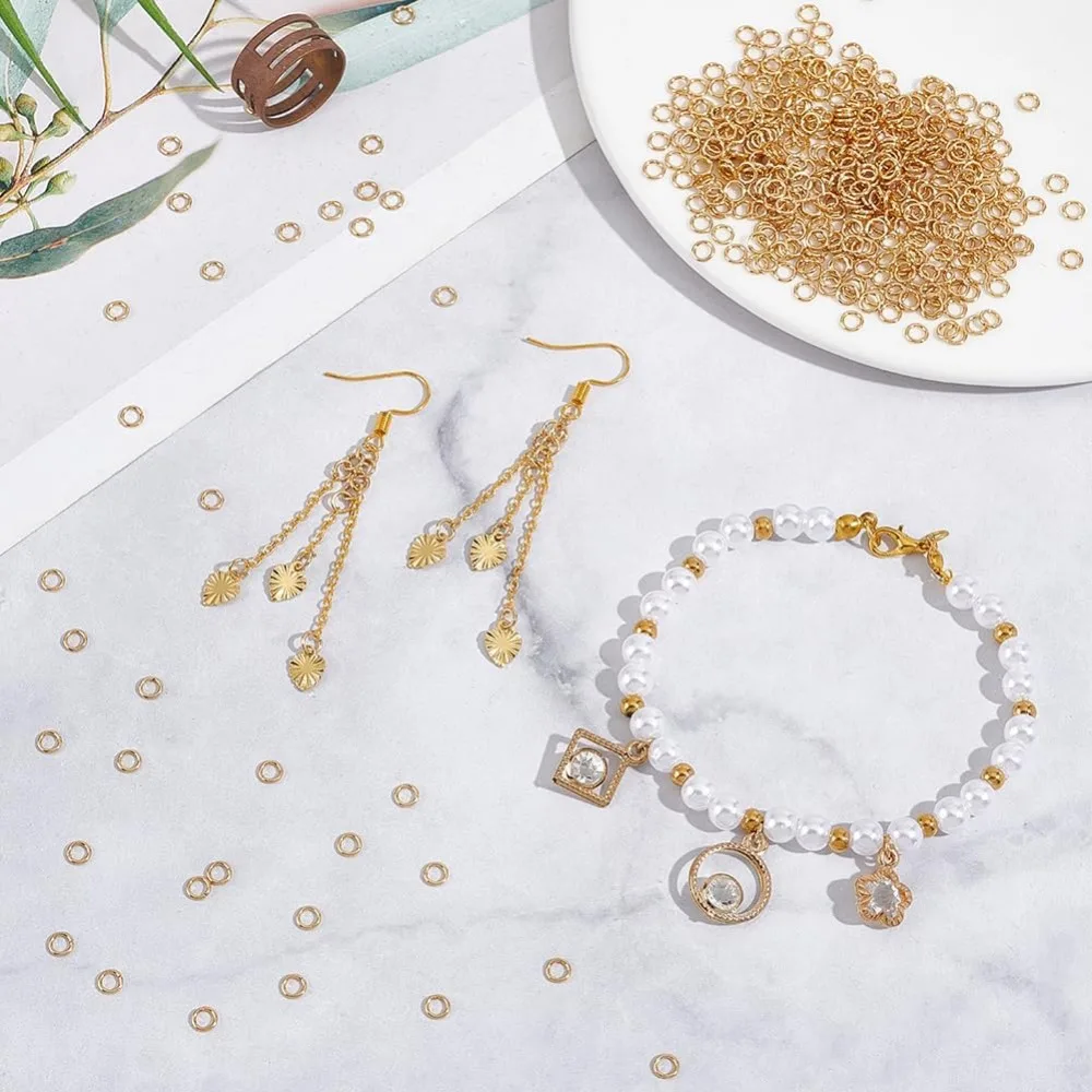 About 500pcs 4mm Gold Jump Rings Open Jump Rings 304 Stainless Steel Split Real 18K Gold Plated Connector Making Kit view 4