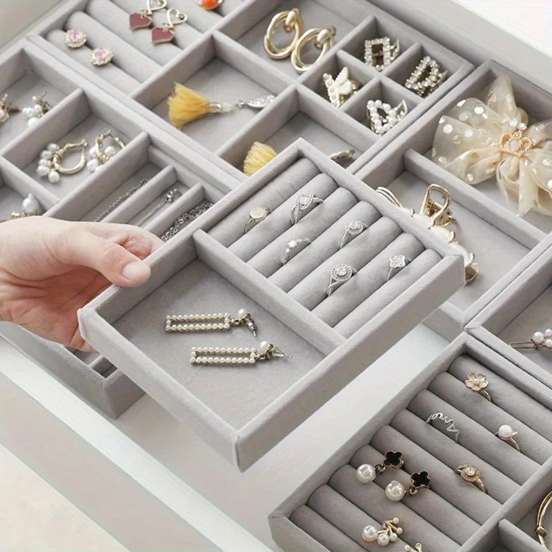 3pcs/set Velvet Jewelry Insert Drawer, Stackable Jewelry Organizer for Rings, Earrings, Bracelets, Necklaces, Brooches