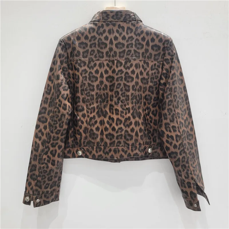 HKSH Herbst Neue Frauen Streetwear Mäntel Leopard Gedruckt Einreiher Leder Kurze Jacke Vielseitig Elegante Persönlichkeit HK8446