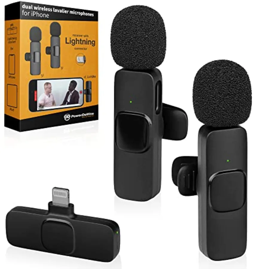 

Wireless Lavalier Microphones for iPhone Noise Cancelling Plug Play Pack of 2