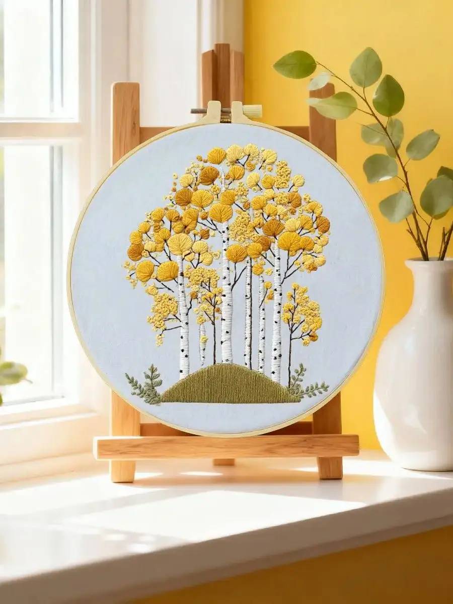 1 Stück 20X20CM/15X15CM 7,87/6,3 Zoll Pflanzen - Bäume Stickerei Starter-Kit DIY-Kit DIY-Stickerei-Set Handarbeiten Nähkunst – Detail 6
