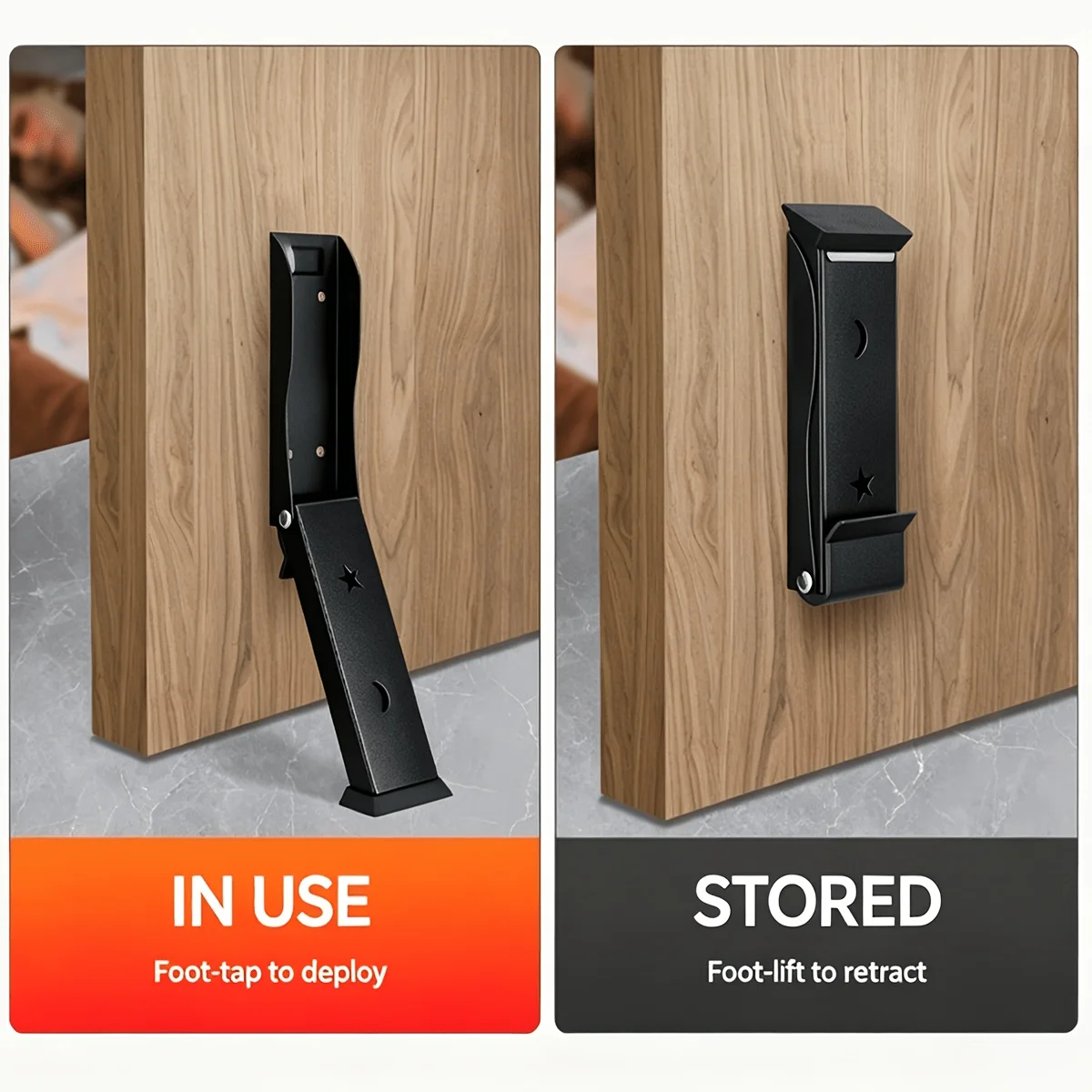 2 Pack Heavy Duty Foldable Foot Operated Door Stopper Punch Free Wall Mounted with Screws And Adhesive for Home Safety