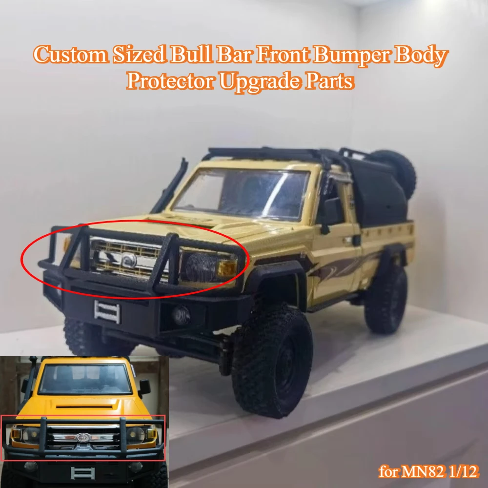 RC Crawler Custom Sized Bull Bar Front Bumper Body Protector Upgrade Parts for MN82 1/12 Keep Original Fog Light Mod Accessories
