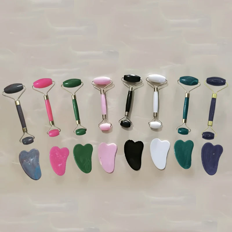 2pcs/ Gua sha massage tool set, gua sha board with double-headed rollers, facial board with face lifting gua sha device