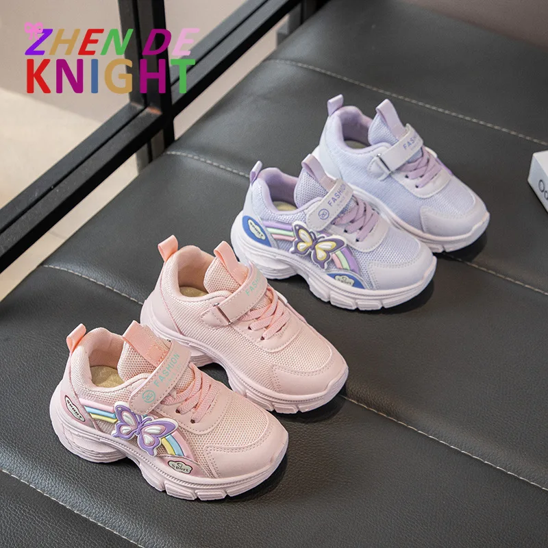 

Осень 202, детские модные кроссовки (девочки), украшение в виде бабочки, мягкая удобная подошва, повседневные и универсальные кроссовки для студентов