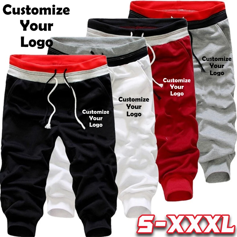 Custom Logo Summer Short Pants Men Breathable Thin Calf-Length Short Sweatpants Loose Running Pants Casual Cropped Trousers