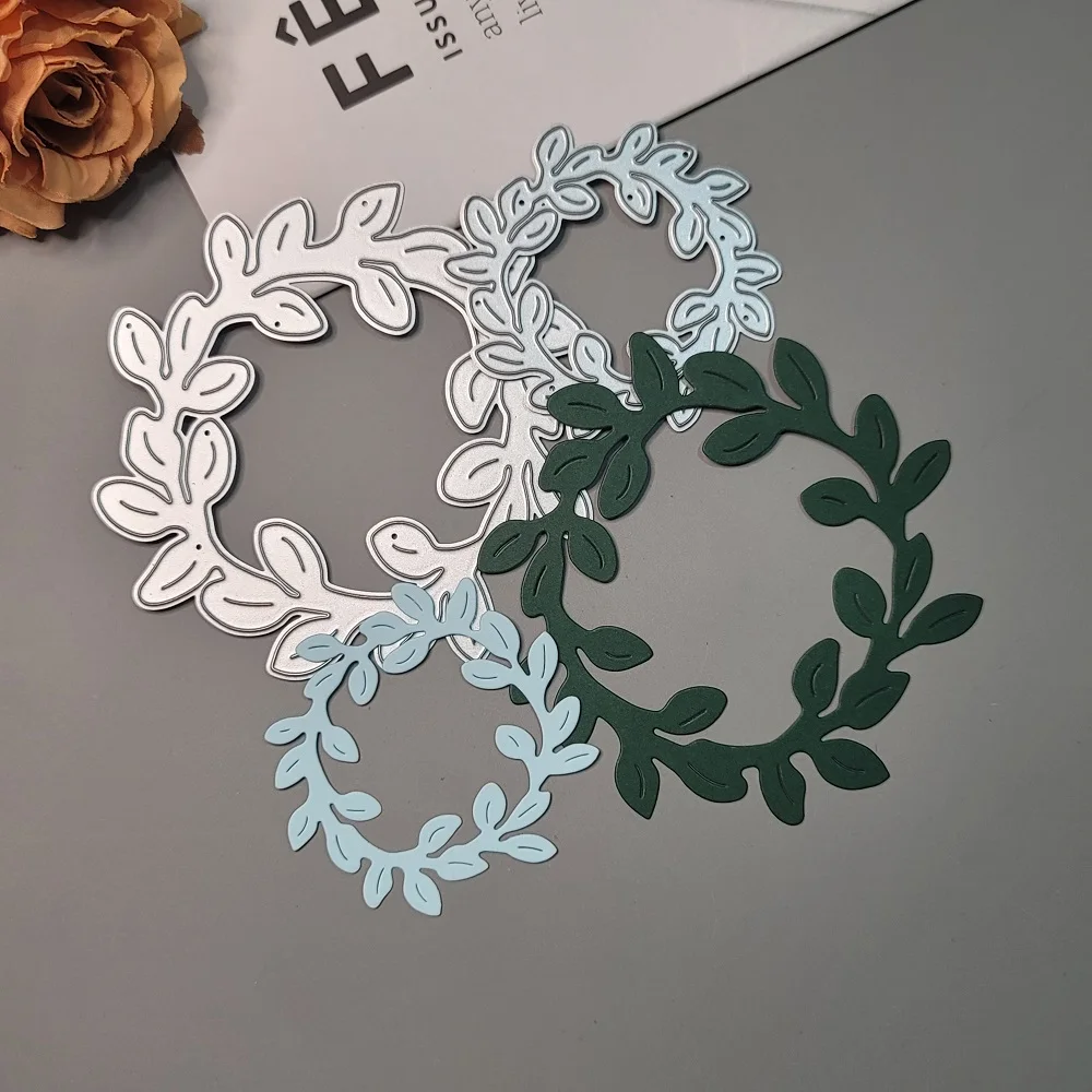 Leaf Frame Metal Cutting Dies Olive branch Scrapbook Embossing Circle Wreath Die Cuts Album DIY Craft Cutting Die 2022 New