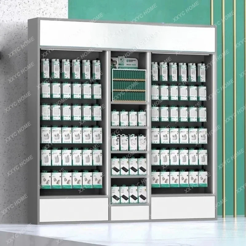 A Mobile phone accessories cabinet display rack, shell film products, display cabinet with light, film maintenance workbench,