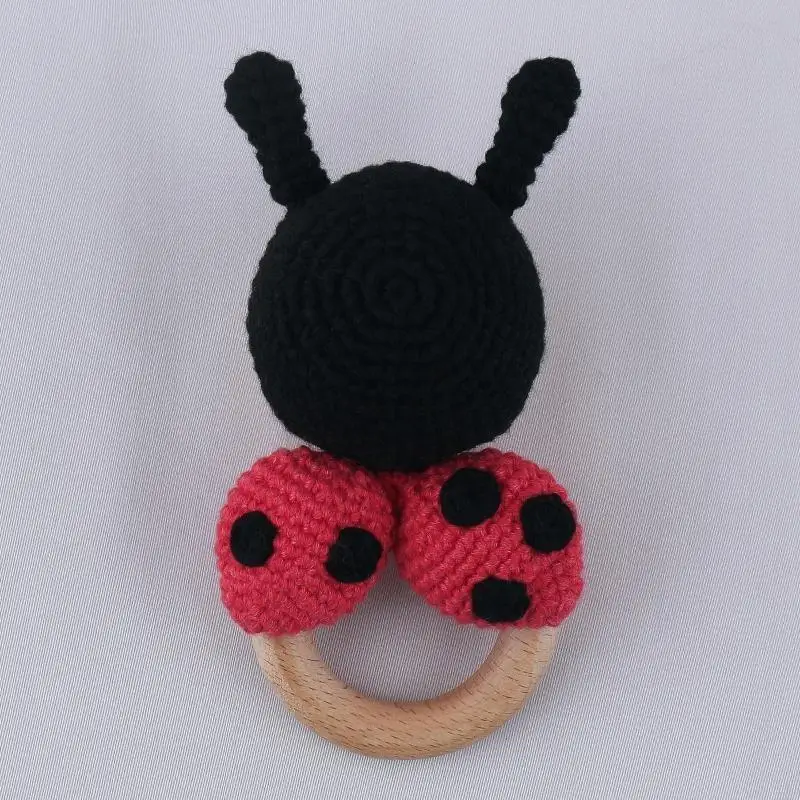 Crochet Rattle Soother BPA Wooden Bracelet Teether Baby Product Mobile Pram Crib Ring Wooden Grasping P31B