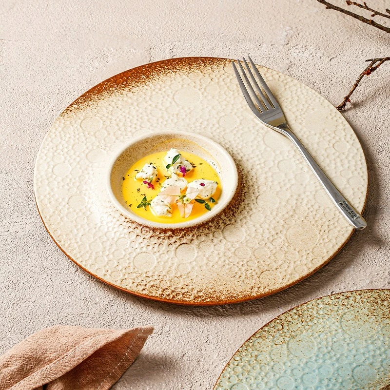 10 بوصة فرقعة الصقيل طبق سيراميك الرجعية الحجري طبق فندق مطعم أواني الطعام الإبداعية #4