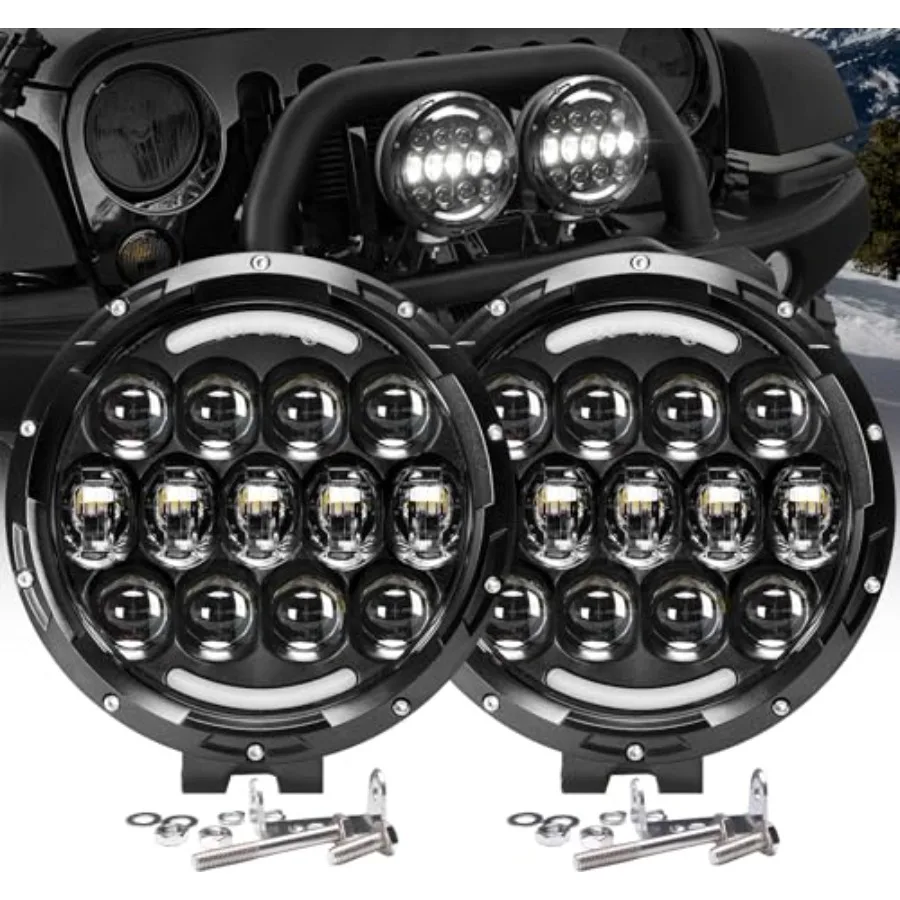 

7-дюймовые круглые светодиодные фары-балки 105 Вт с ближним/дальним светом и ДХО, с регулируемым кронштейном для Jeep, внедорожников, полноприводных грузовиков и квадроциклов