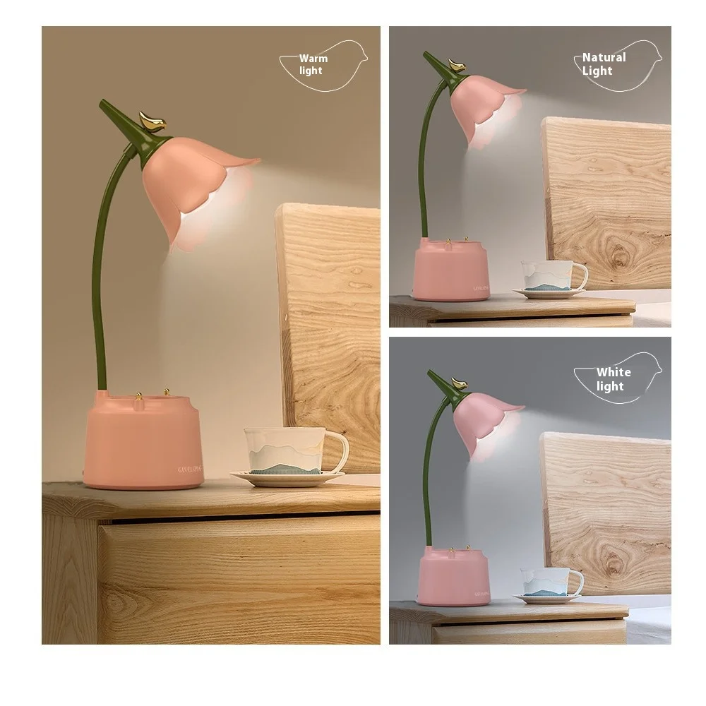Foldable LED Desk Lamp with Pen Holder, Touch Control Eye-Caring Study Light, USB Night Light for Dorm/Bedroom