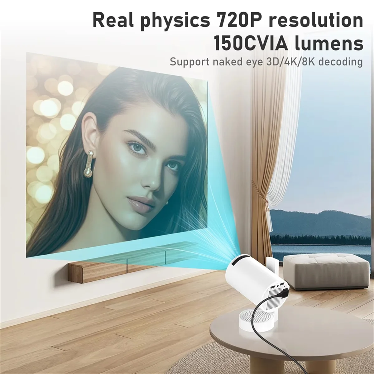 

2025 New- Portable Projector 270 Degree Android13 WiFi Bluetooth Stereo Sound Auto Correction 1280x720P Home Outdoor EU Plug
