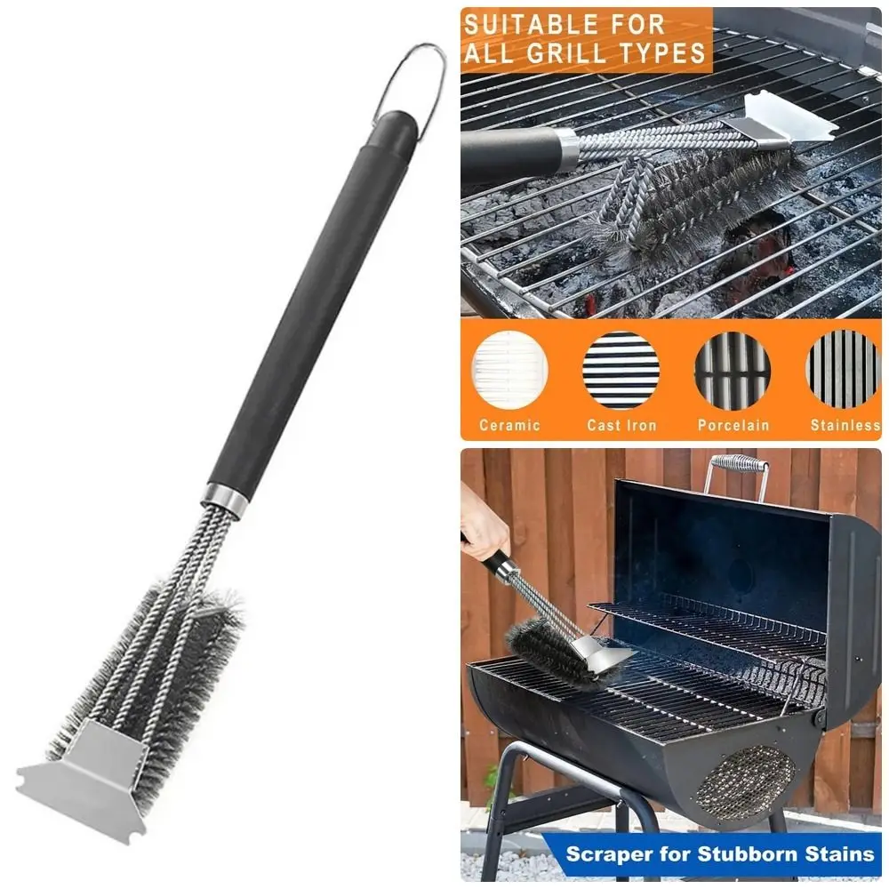 

1Pcs Durable with Deluxe Handle Grill Brush and Scraper 18 inch Stainless Steel Bristle Cleaner Brush Barbecue Safe BBQ Tool