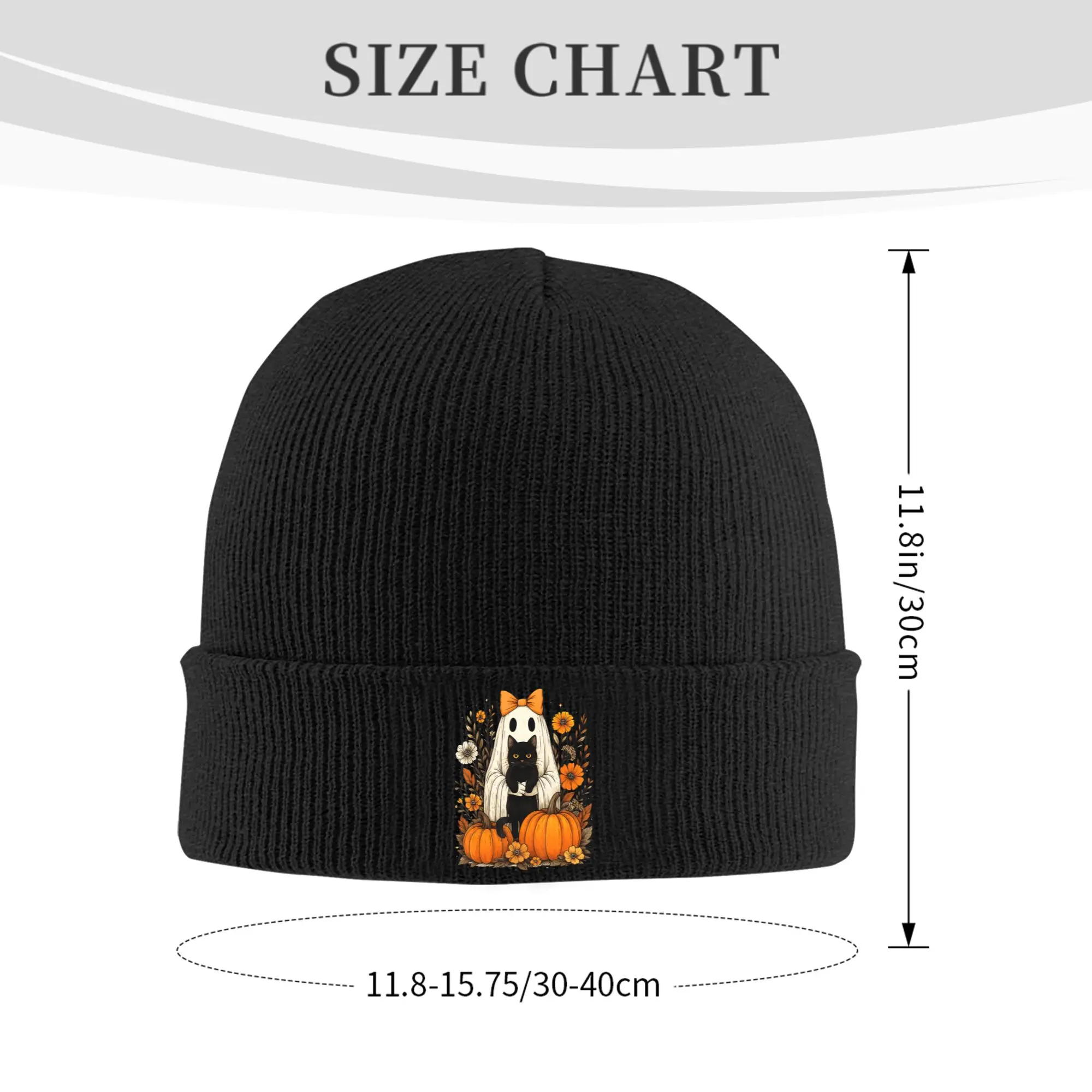 Vintage Halloween Ghost Holding Black Cat Knit Hat Beanie Winter Hat Warm Acrylic  Casual Groovy Floral Cap for Men Women Gifts,