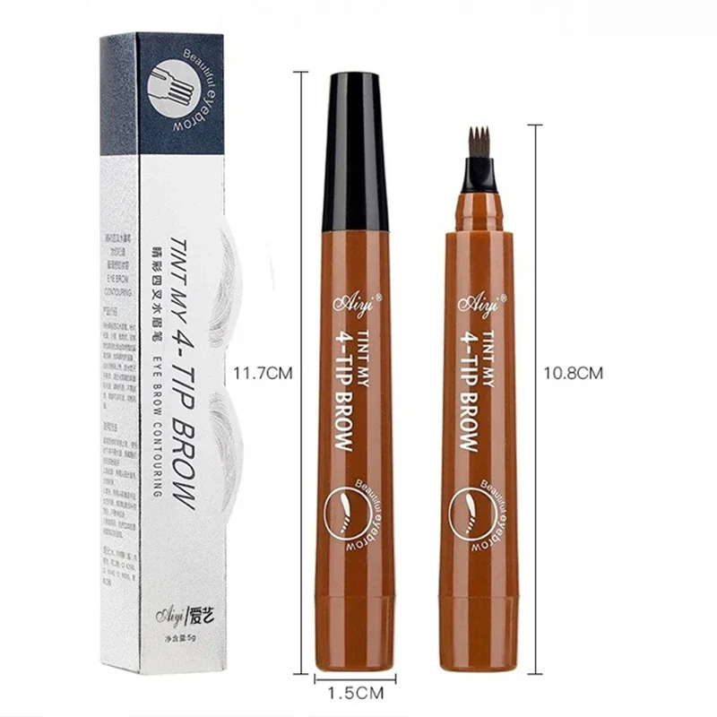 Crayon à sourcils 4 points, liquide imperméable, noir, marron, stylo de tatouage, 4 pointes fendues, maquillage, cosmétique longue durée