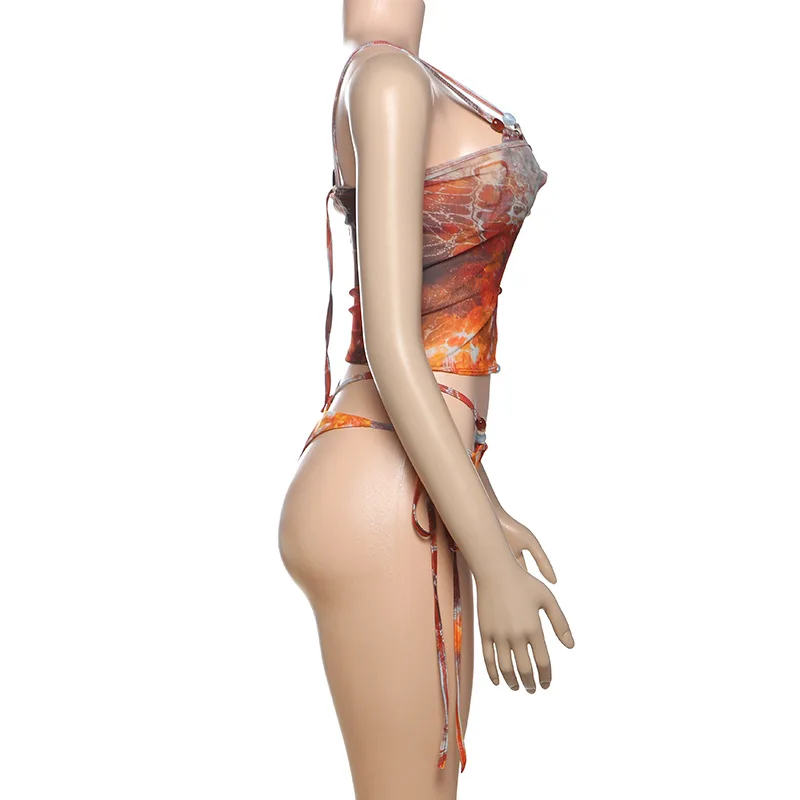 VEITCHE Sommer-Perlen-Patchwork-Bikini, 3-teiliges Set, sexy bunte BH-Tops + störende Slips + hohle Röcke, Strand-Badeanzüge – Detail 16