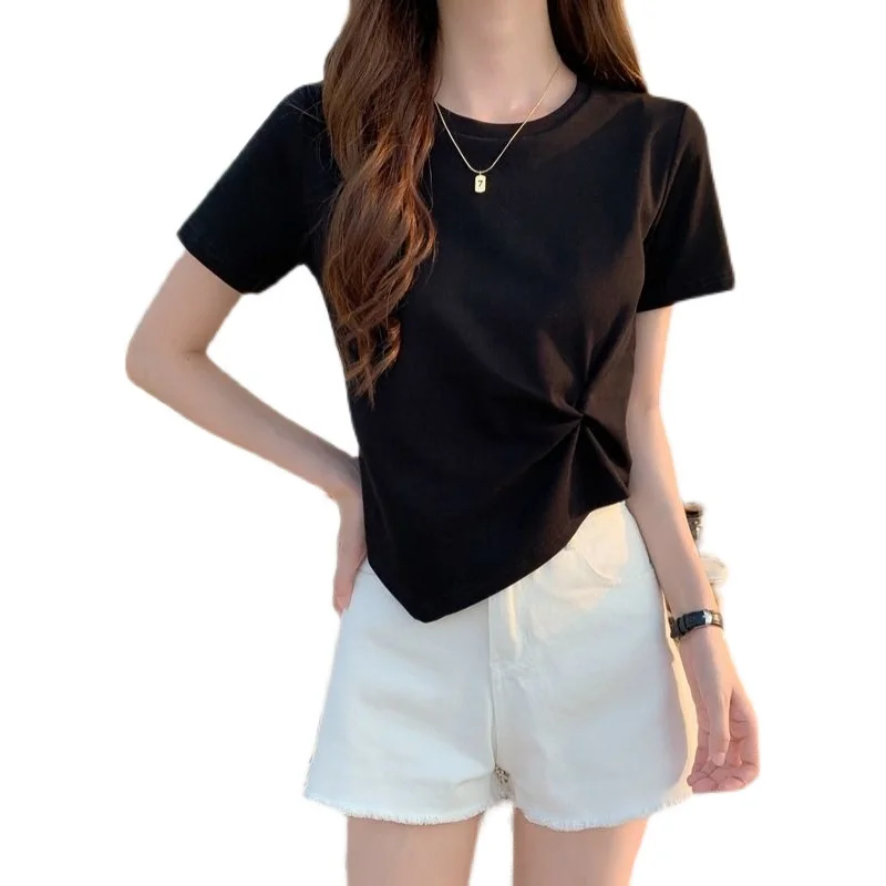 Verano 2023, camisetas sexis Faion para mujer, blusa para mujer, Tops redondos Ne ort Sve, estampado de fibra de poliéster, Sle de viaje