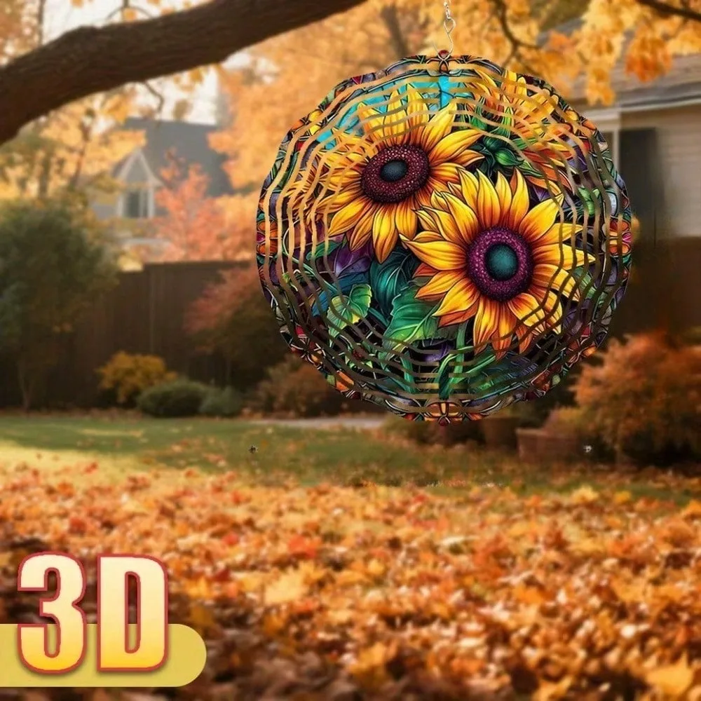 CIFbuy Iron Wind Chime 3D Metal Sunflower Mosaic Art 360 Degree Rotating Waterproof Anti Fade Garden Patio Yard Hanging Decor