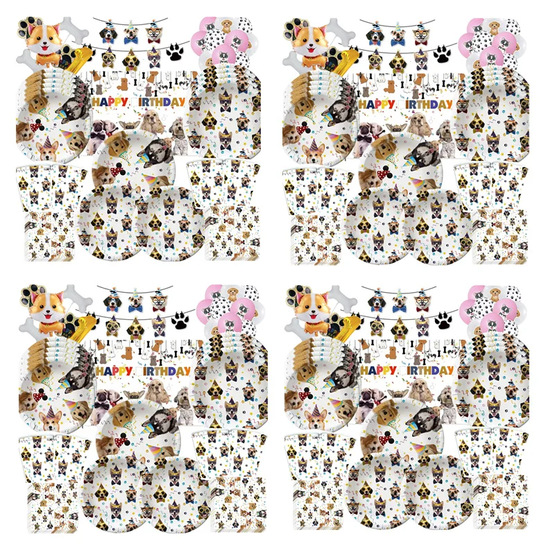 Pet Dog Party Plates Cups Napkins Tablecloth Dog Birthday Party Banner Garland Decor Puppy Dog Birthday Party Decoration Banner