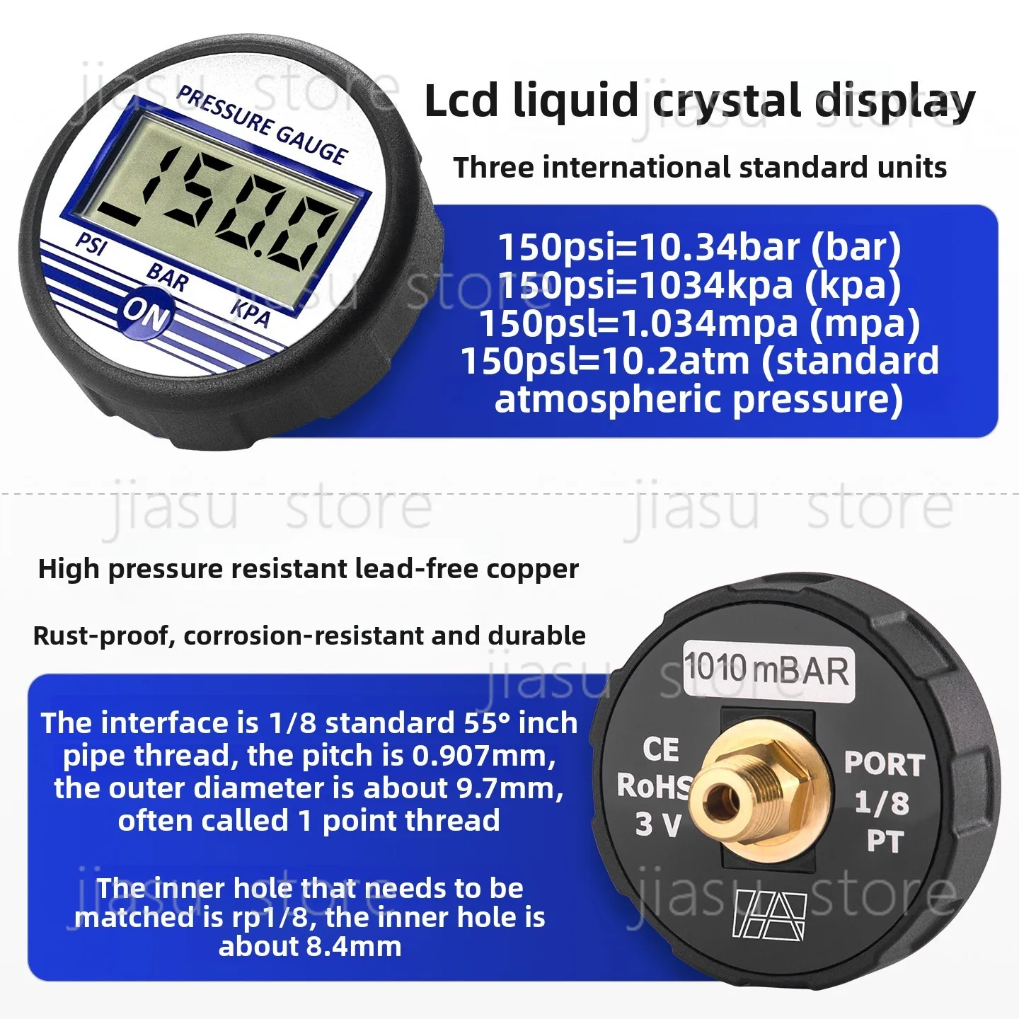 Smart Digital Pressure Gauge, Precision Electronic Air & Vacuum Negative Pressure Meter, High Temp Anti Vibration Gauge