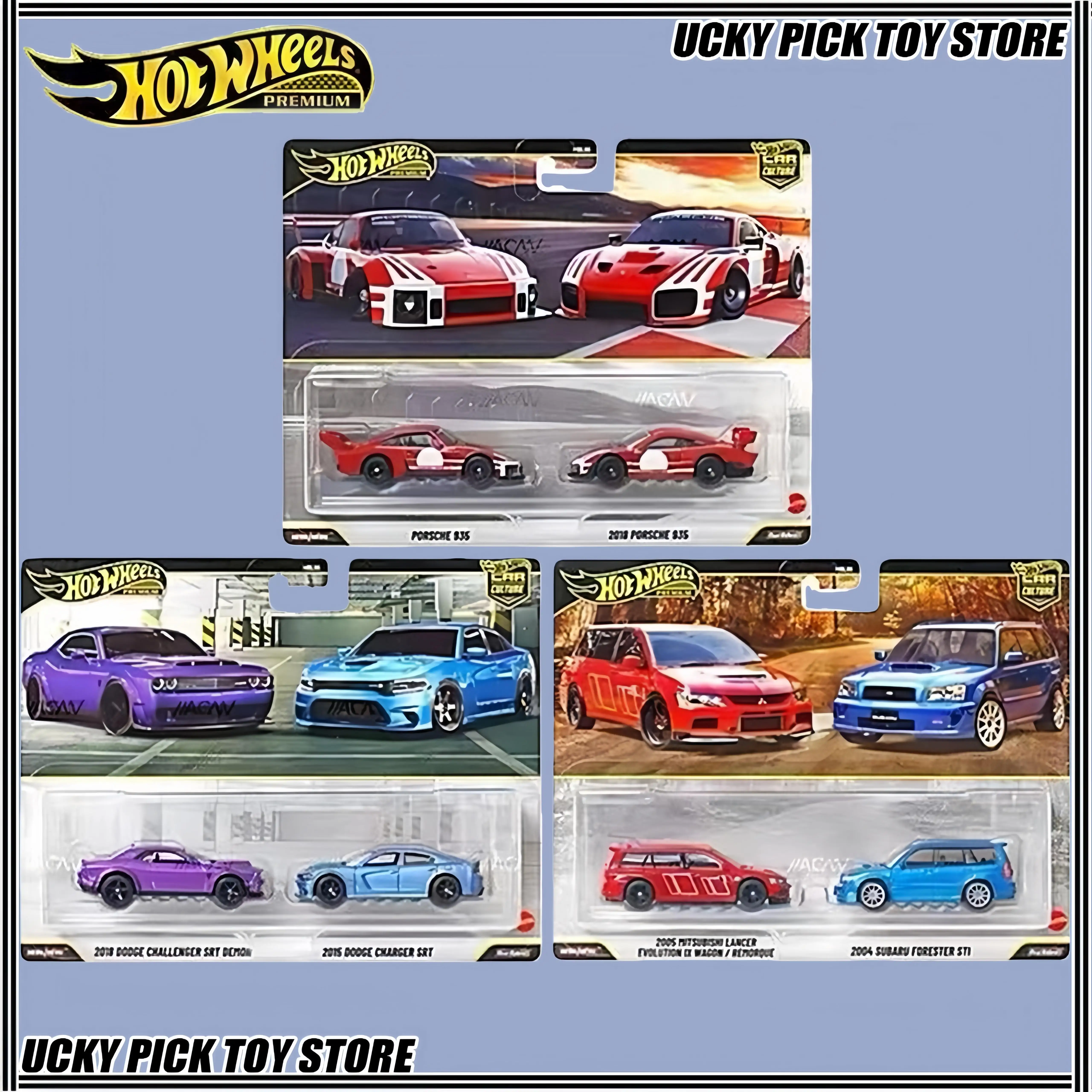 

Hot Wheels HBLl96 Культура автомобиля Dodge Challenger Porsche 935 Subaru Forester Mitsubish Lancer Evolution Evo Модель автомобиля из сплава
