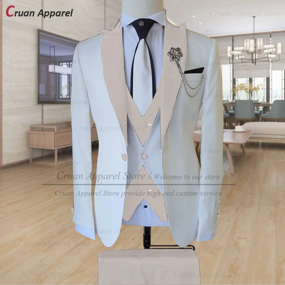 Tailor-made Ivory White Suits for Men 3 Piece Slim Fit Formal Wedding Groom Tuxedo Fashion Luxury Business Blazer Vest Pants Set