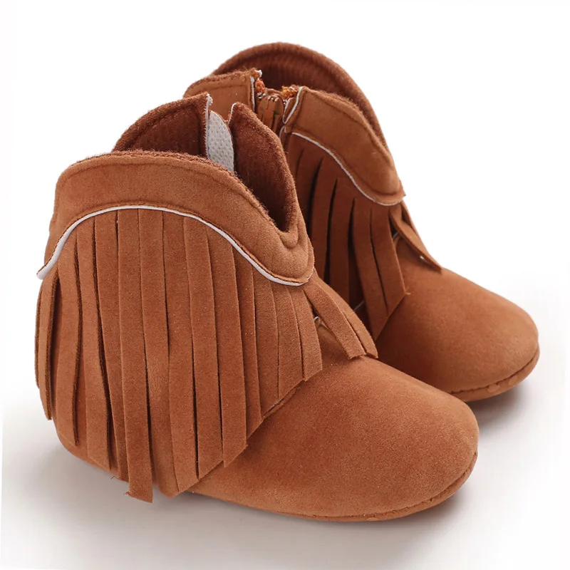 Yibubu Baby Girls Fringe Trim Sweet Western Boots Tassels Warm High Top Boots, Non-slip Soft Thick Crib Baby Shoes Socks