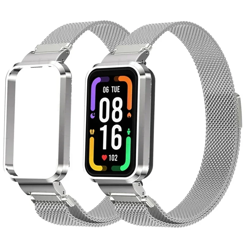 Magnetic Loop Strap For Xiaomi Smart Band 8 Active Watchband Case Protector Luxury Metal Wristband For Mi Band 8 Active Bracelet