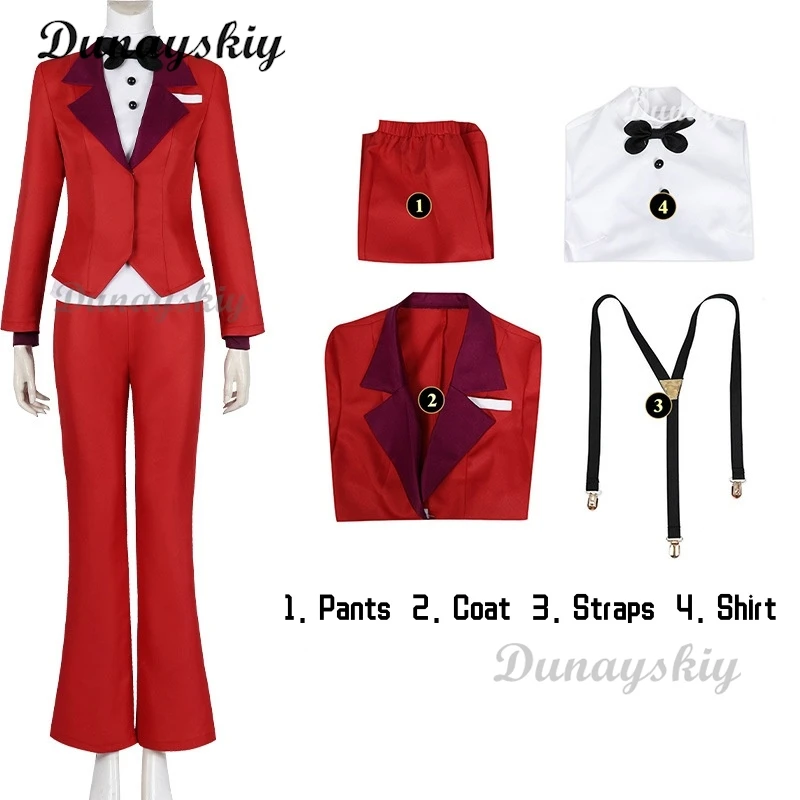 Charlie Morningstar Cosplay Hazzbin Cos Hotel Fantasia Costume Disguise Adult Women Top Pants Outfits Halloween Carnival Suit